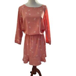 Joie Womens Size S Pink Scoop Neck Elastic Waist Ruffled Hem 3/4 Sleeve Dress